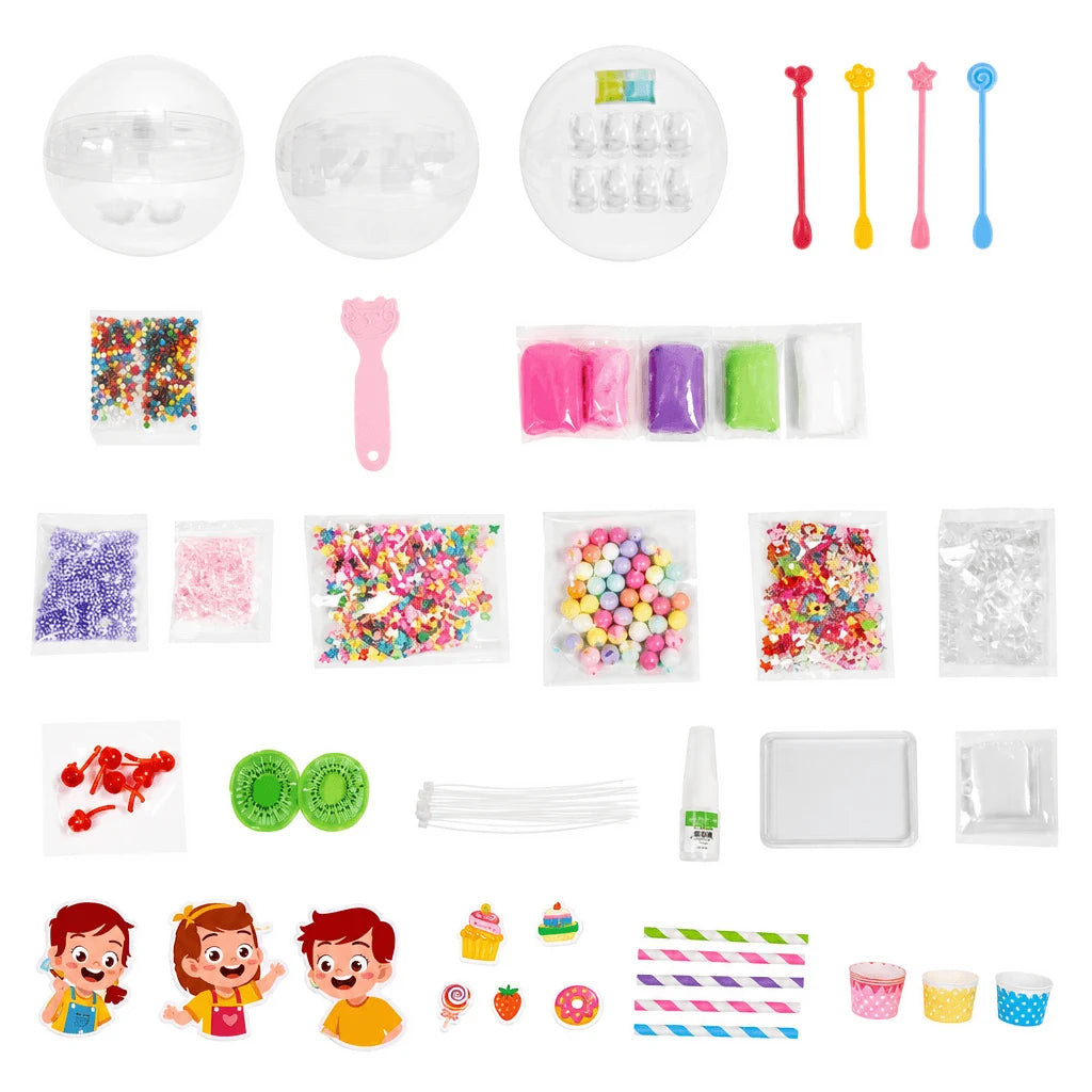 Kit Squishy Fleur DIY : tous les éléments du coffret sur fond blanc