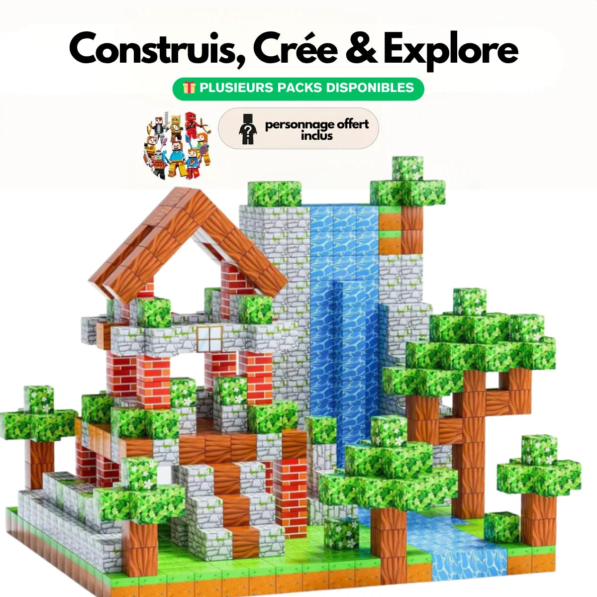 Blocs Magnétiques Monde Pixel : construis, crée et explore — plusieurs packs disponibles
