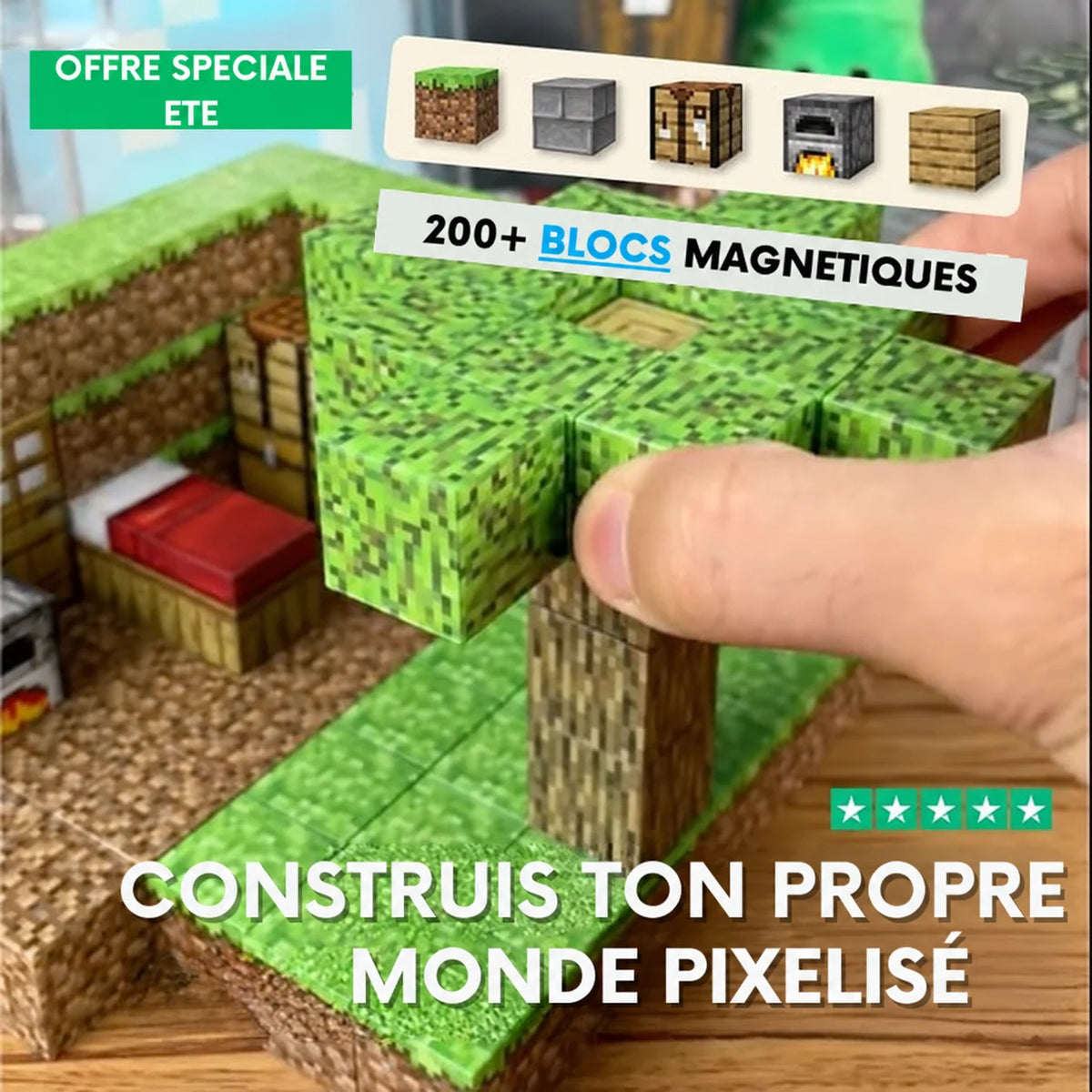 200+ blocs magnétiques : construis ton propre monde pixelisé