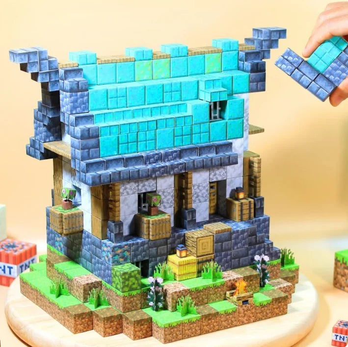 Château pixelisé construit avec les blocs magnétiques