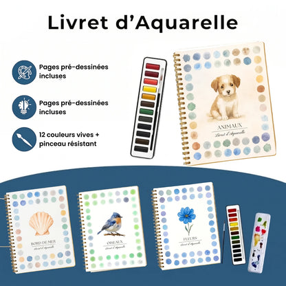 Livret d'aquarelle Fraisia : pages pré-dessinées, 12 couleurs vives et pinceau résistant