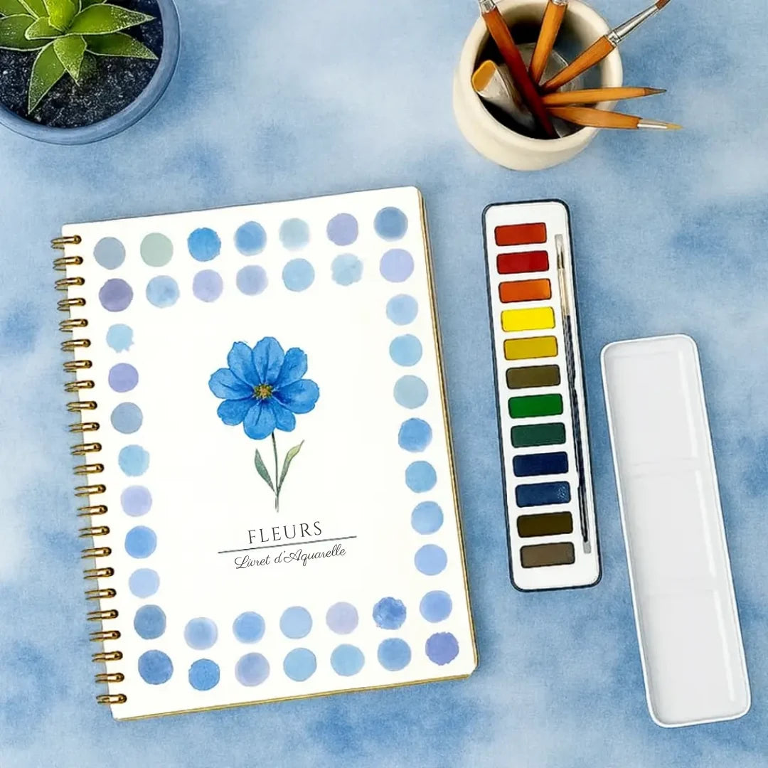 Livret d'aquarelle Fleurs avec palette de 12 couleurs