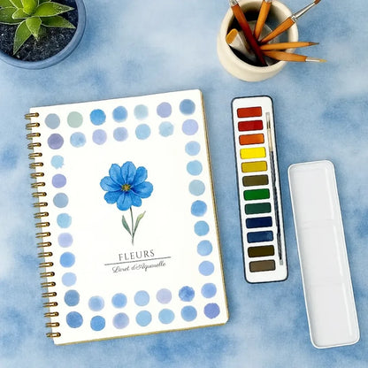 Livret d'aquarelle Fleurs avec palette de 12 couleurs