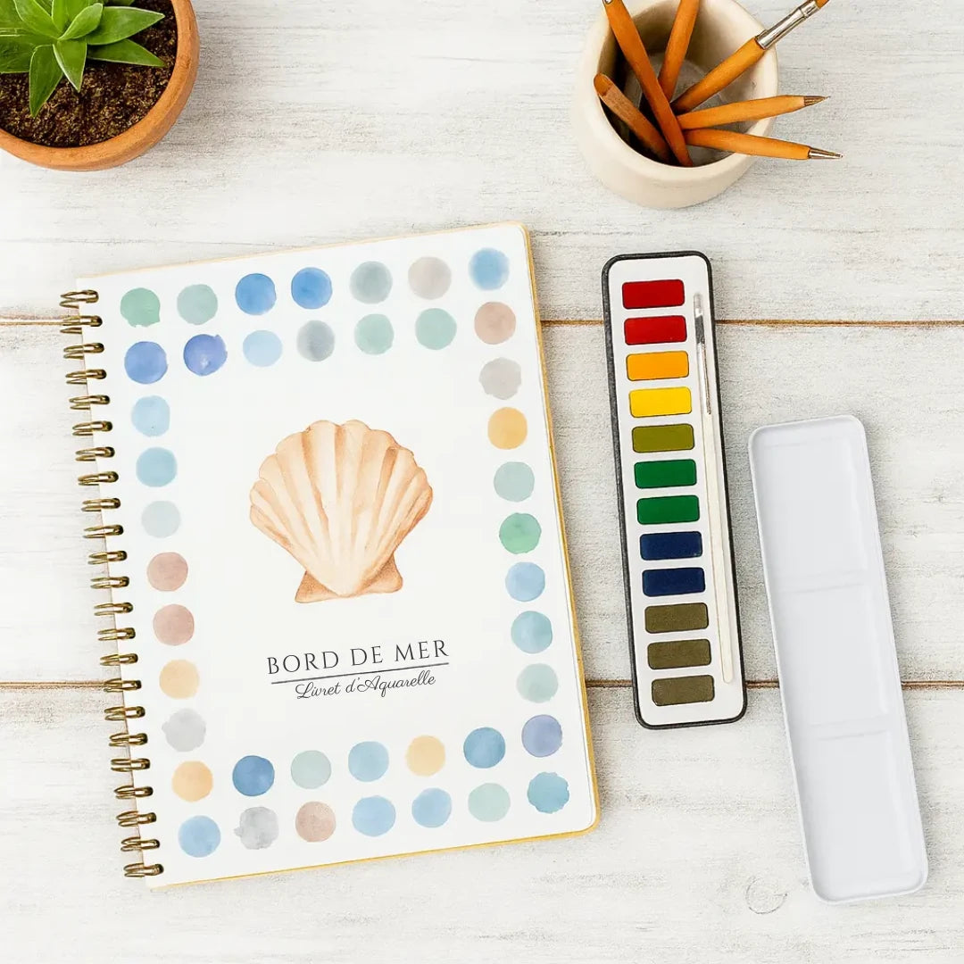 Livret d'aquarelle Bord de mer avec palette de 12 couleurs