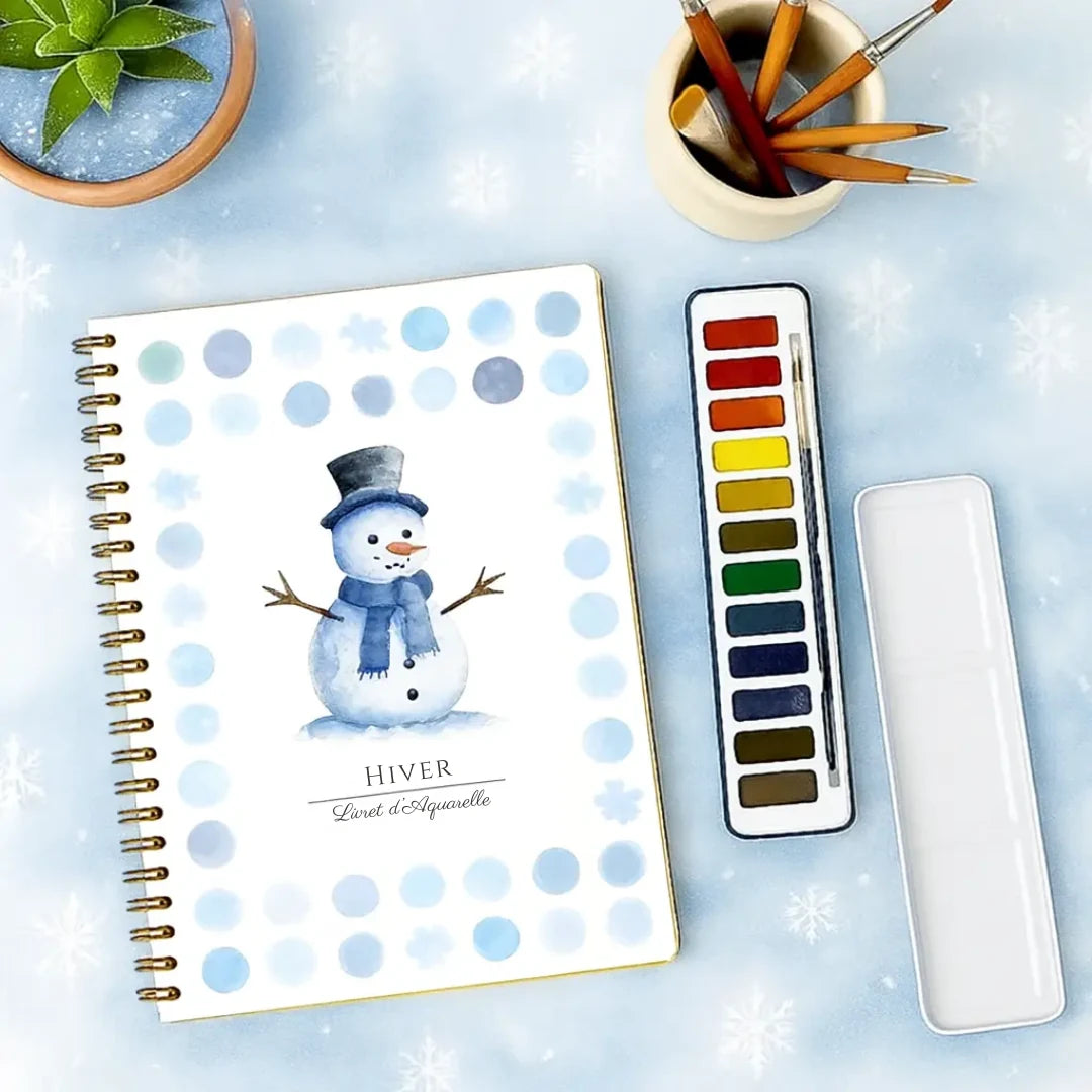 Livret d'aquarelle Hiver avec palette de 12 couleurs