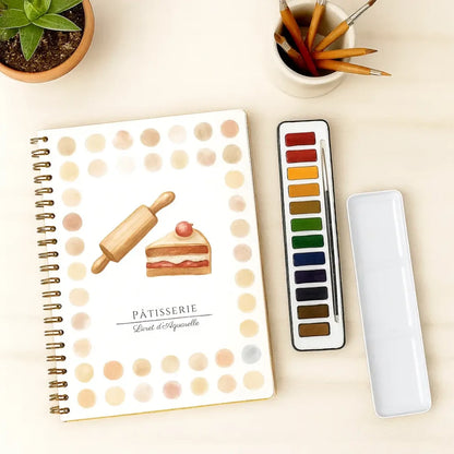 Livret d'aquarelle Pâtisserie avec palette de 12 couleurs