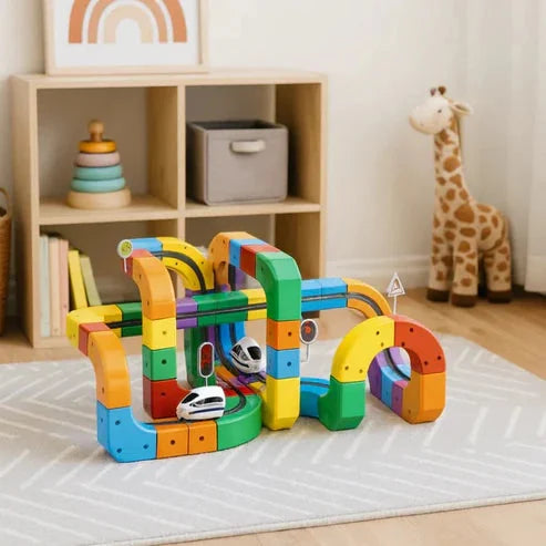 Circuit magique Montessori à gravité zéro monté dans une chambre d’enfant