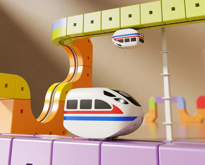 Petit train électrique qui roule à l’envers sous le circuit