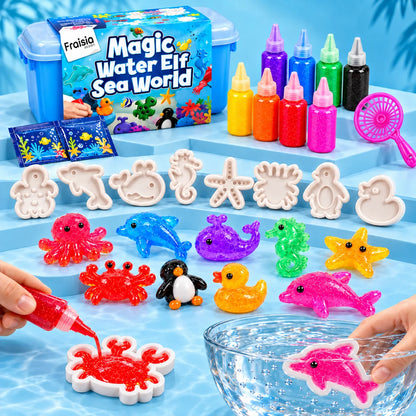 Kit Magic Water Monde Marin : coffret, gels colorés, moules et squishies de la mer