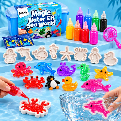 Kit Magic Water Monde Marin : coffret, gels colorés, moules et squishies de la mer