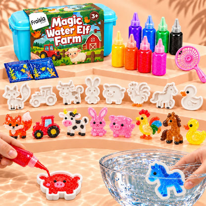 Kit Magic Water Ferme : coffret, gels colorés, moules et squishies animaux de la ferme