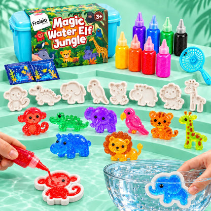 Kit Magic Water Jungle : coffret, gels colorés, moules et squishies animaux de la jungle