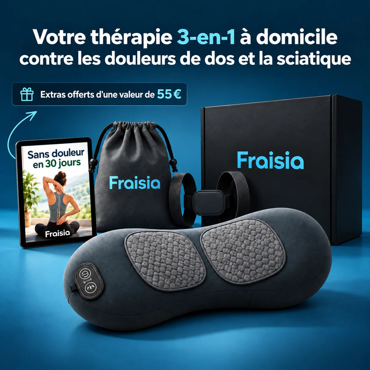 Coussin lombaire 3-en-1 Fraisia, thérapie à domicile