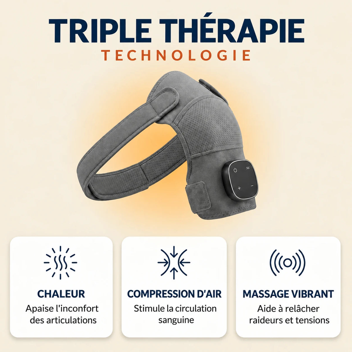 Technologie triple thérapie : chaleur, compression d’air, massage vibrant