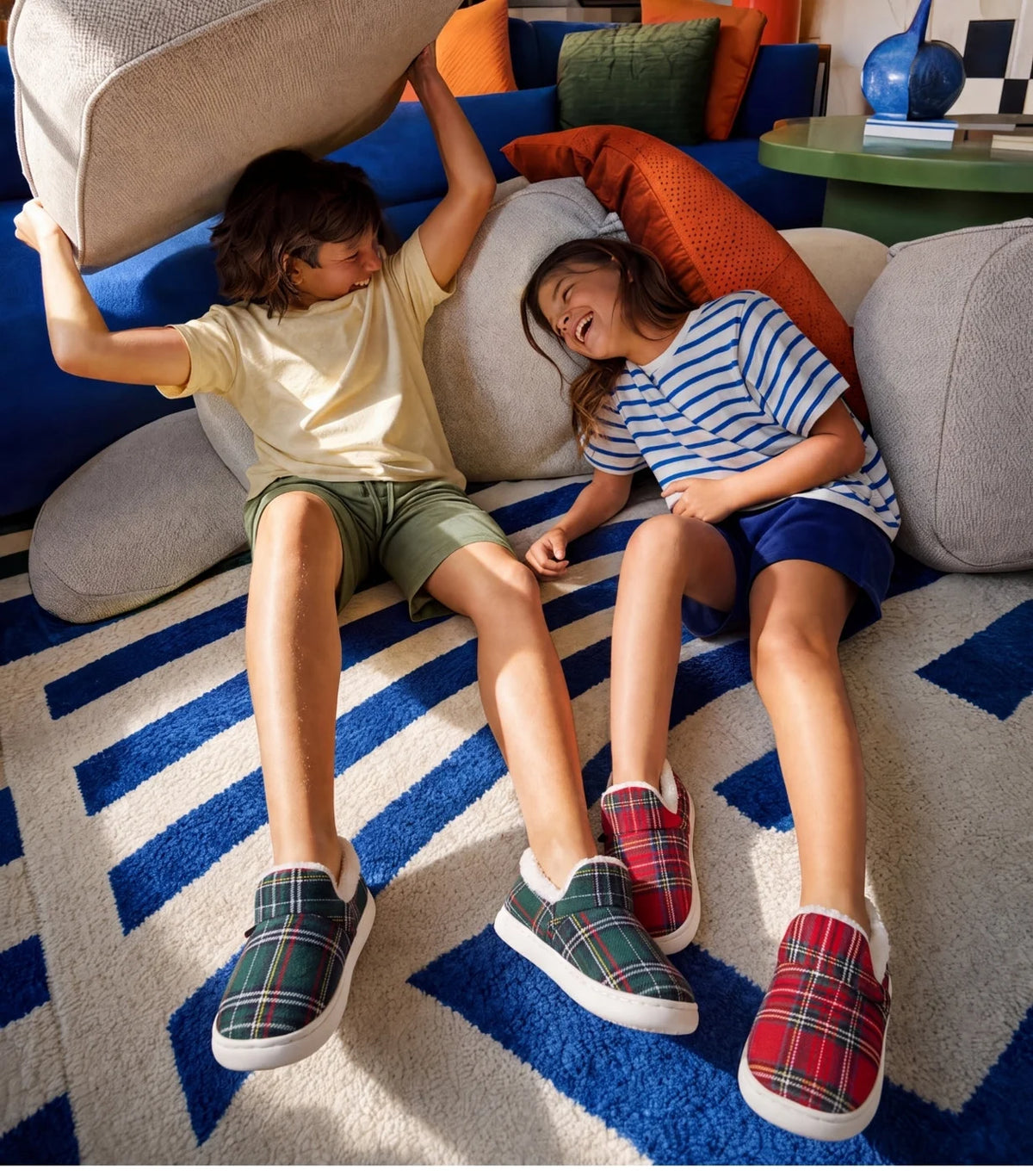 Pantoufles Nuage Enfant — Tartan rouge