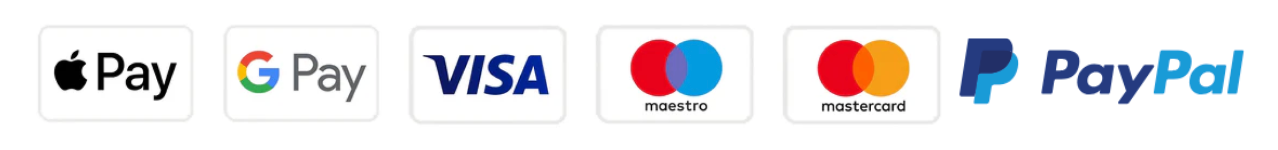Moyens de paiement : Apple Pay, Google Pay, Visa, Maestro, Mastercard, PayPal