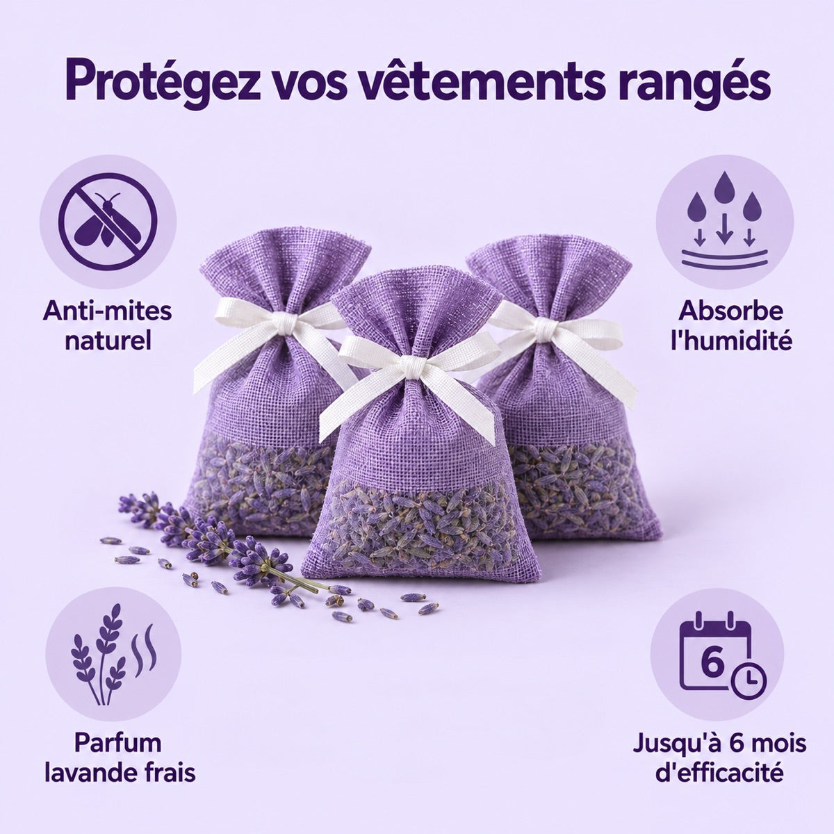 Sachets lavande : anti-mites, anti-humidité, jusqu'à 6 mois