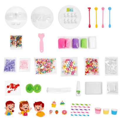 Kit Squishy Fleur DIY : tous les éléments du coffret sur fond blanc