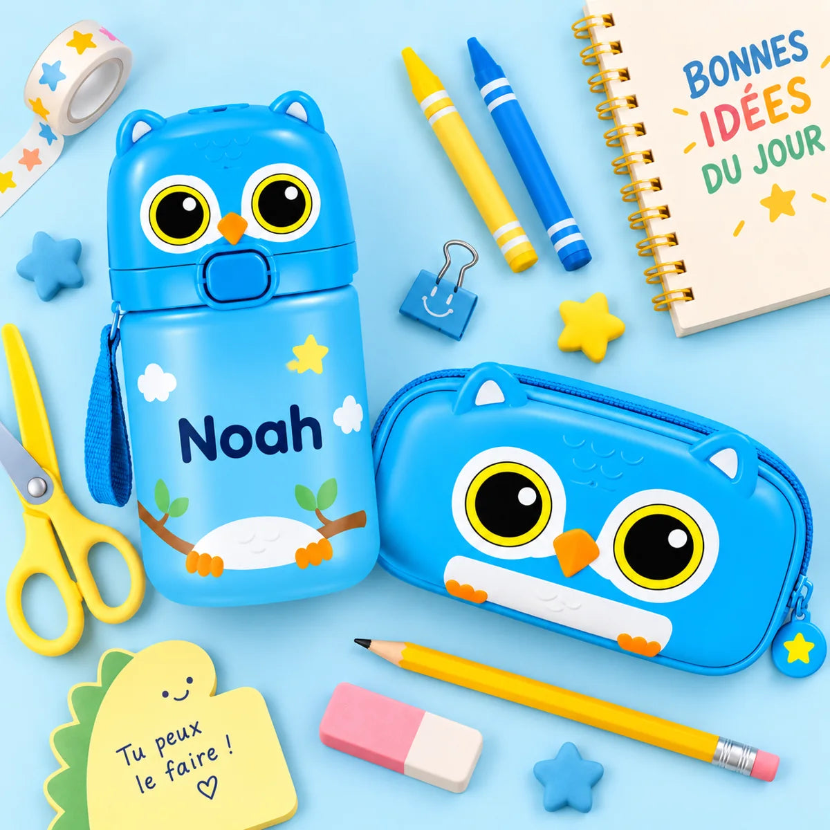 Gourde et trousse marquées au prénom de Noah